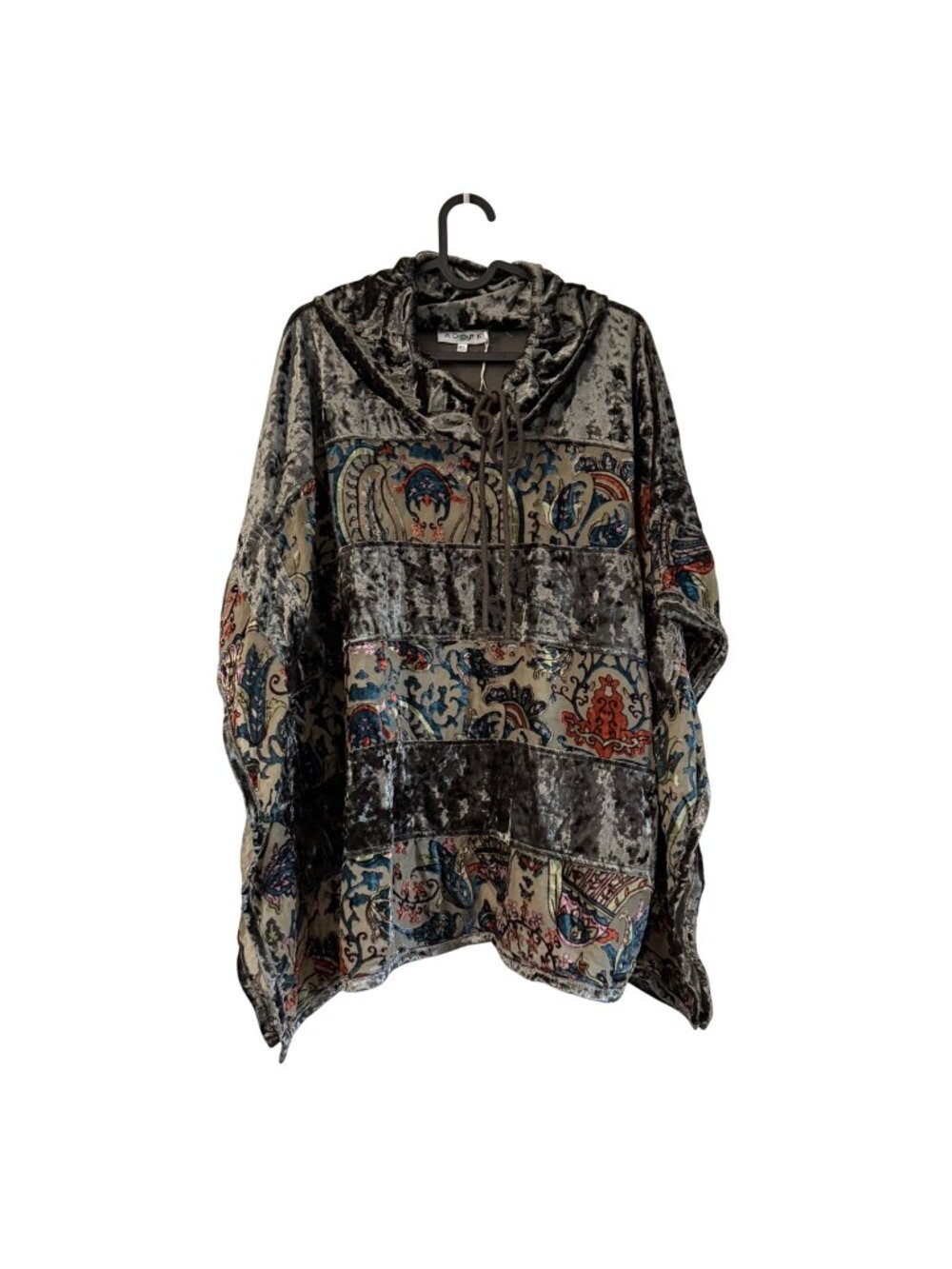 NEW ADORE Olive Paisley Crushed Velvet Poncho Pullover Womens XLarge